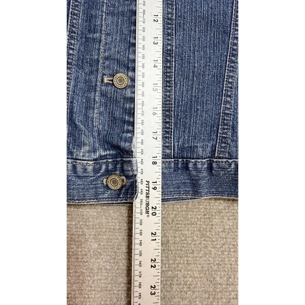 Vintage Gap Kids Denim Jacket Youth XXL 14-16 Blue Rainbow Stripe Knit Lined Y2K